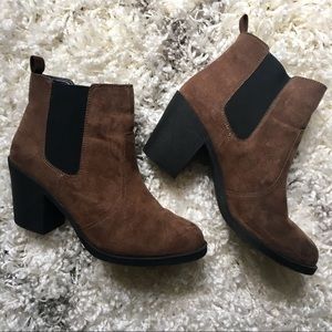 Brown and black booties
